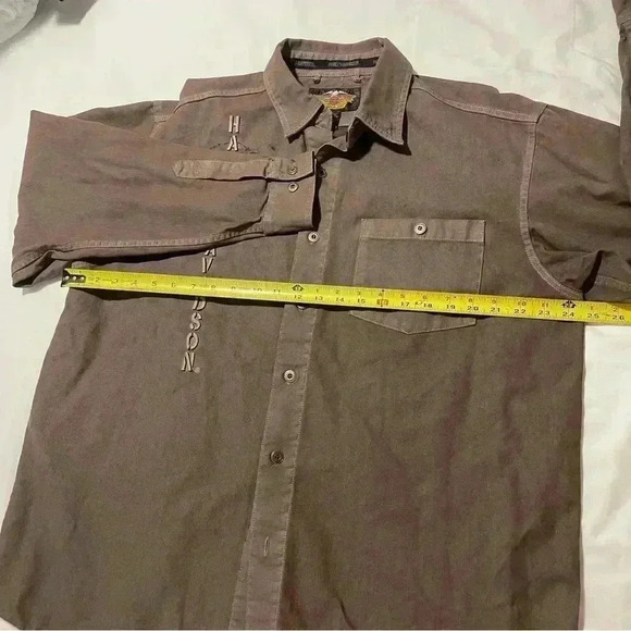 Mens HD LS button up shirt heavy denim type material brown 100% cotton Sz L - Picture 3 of 9